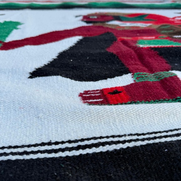 Vintage Mexican Aztec Warrior Woven Wool Serape Rug Tapestry Blanket 82x44 - Picture 5 of 11